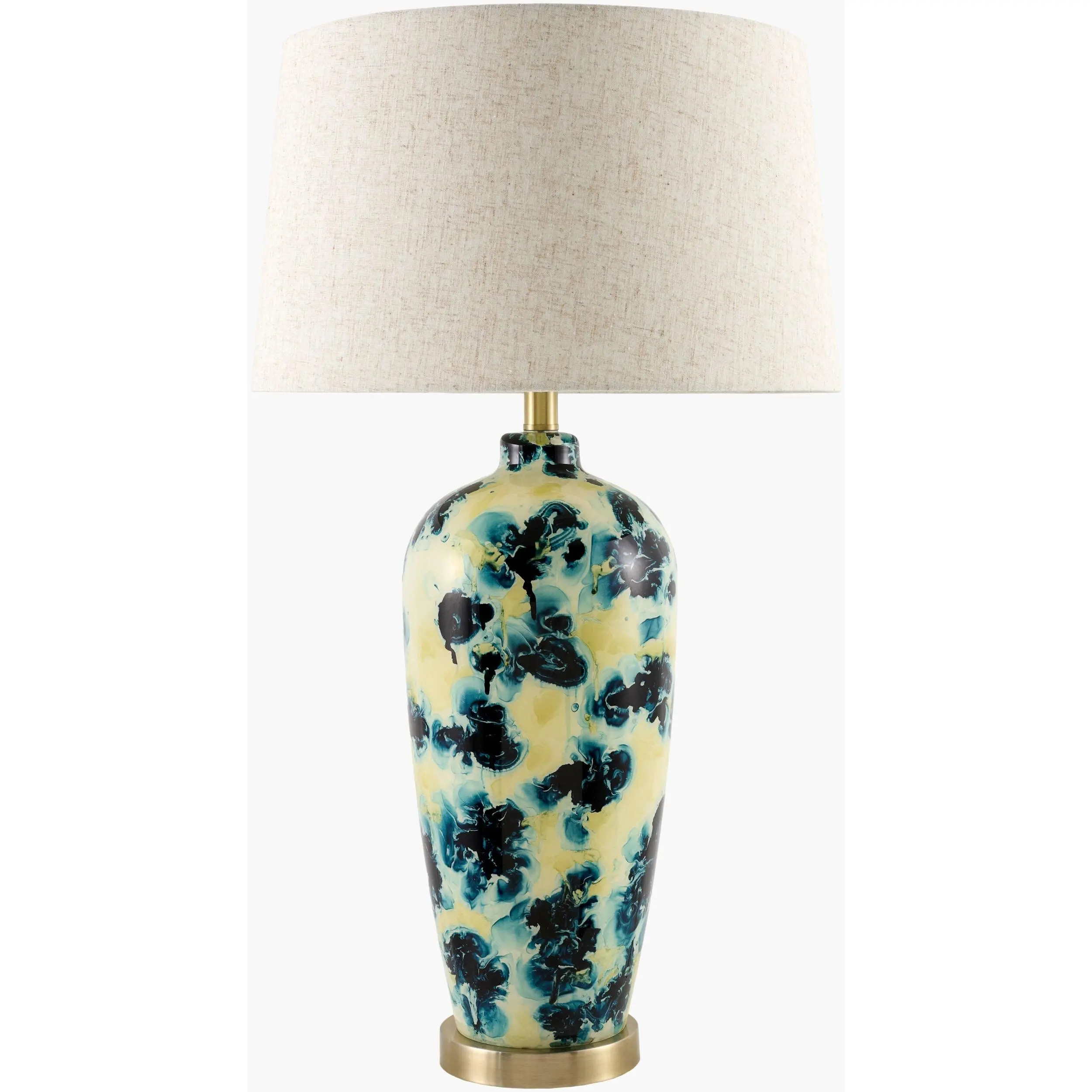 Rich Deep Teal Traditional Table Lamp with linen details for bedside or console tables
