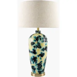 Rich Deep Teal Traditional Table Lamp with linen details for bedside or console tables