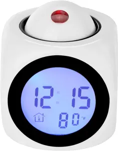 Projection Alarm Clock for Bedrooms Report Alarm Clock 12/24 HDigital Electric Clocks Projection On Ceiling with Talking LED Time Temperature Display for, Bedside , Office (white)