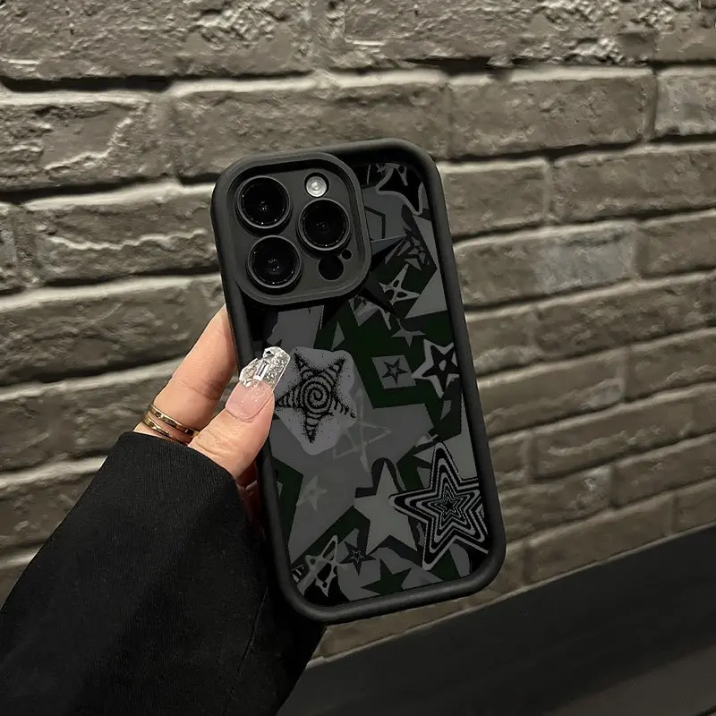 Black Star Pattern Case for iPhone 17 Pro Max 16 Plus 15 14 13 12 11 Air E Shockproof Drop Protection Rugged Durable Silicone Cover Gifts for women men girls boys