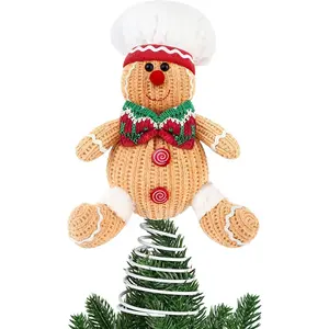 Gingerbread Christmas Tree Topper Decorations Cute Xmas Plush Stuffed Gingerbread Ornaments for Christmas Winter Holiday Party Supplies Home Decor