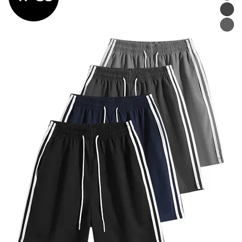 4-Pack Men’s Summer Straight-Leg Striped Shorts – Knee-Length, Trendy High-Street Street Style, Versatile Loose Casual Fitness Running Shorts for Men