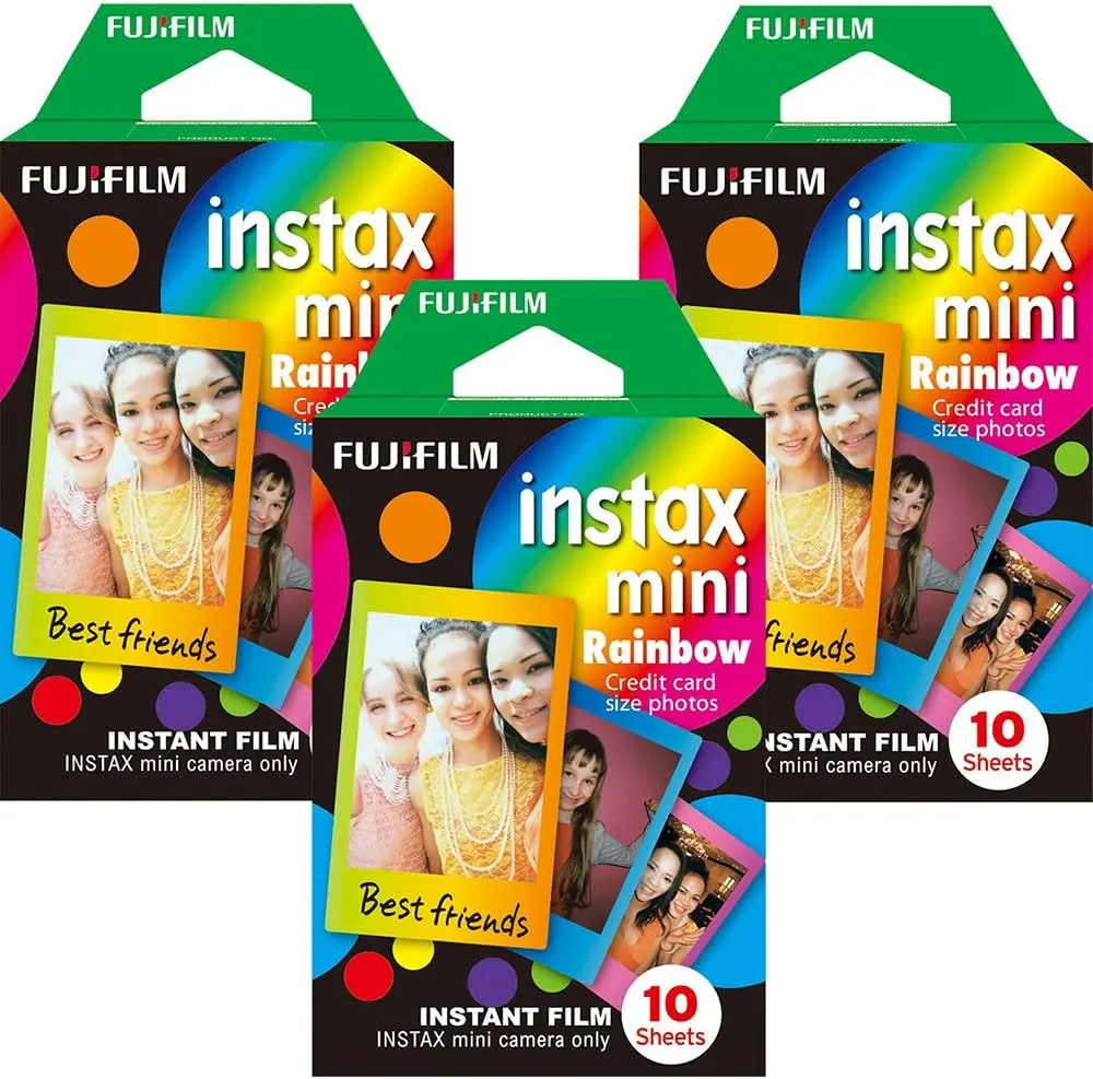 Fujifilm Instax Mini Instant Multi Colored Film, 10 Sheets, (3 Pack Value Set)... (Rainbow)