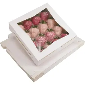 24 Pack Pie Boxes, 10x10x2.5 Inches Bakery Boxes with Window, Auto-Popup Cookie Boxes for  Strawberries, Pies, Pastries, Dessert,  for Birthday Party, Weddings Gifting