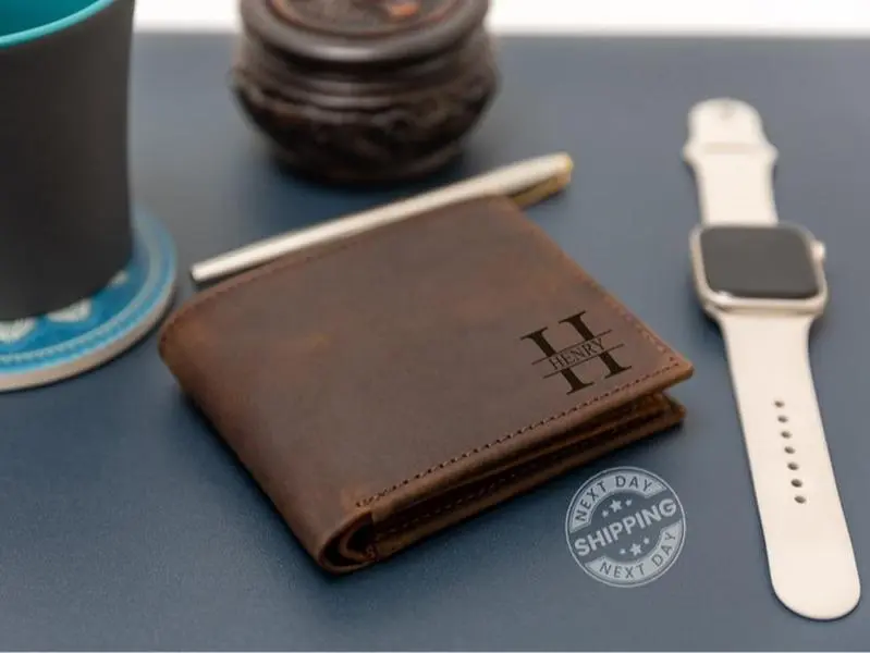 [Custom in Description] Personalized Leather RFID Wallet, Engraved Genuine Leather Custom Wallet, Anniversary Gift For Him, Men, Father, Dad, Husband, Boyfriend