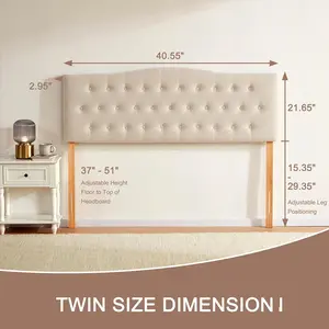 Tufted Upholstered Headboard Twin Size, Sturdy & Durable Wood Twin XL Headboard, Fabric Headboard Adjustable Height from 37" to 51", Modern Button Diamond Design Head Board, Warm Beige