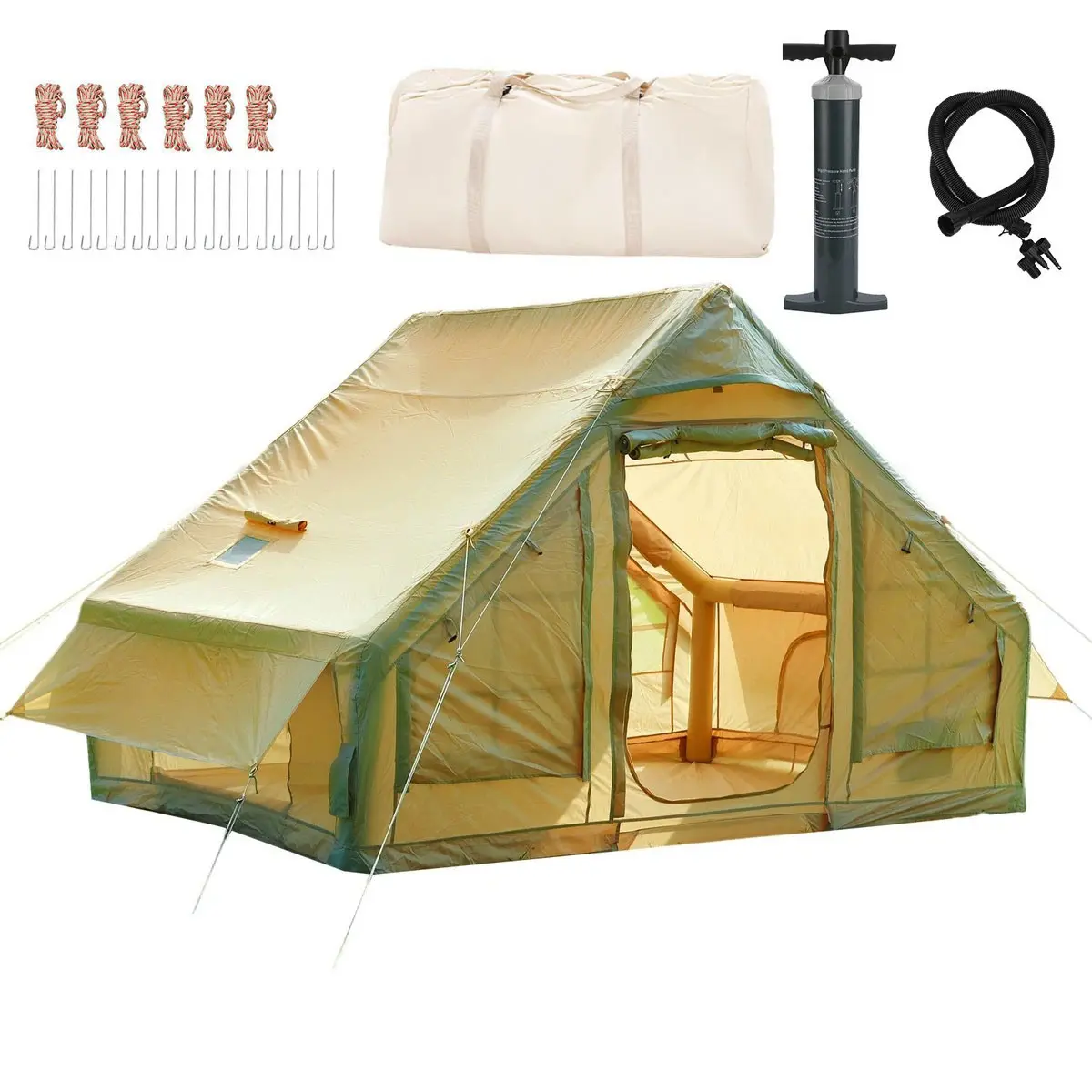 Inflatable Tent with Skylight, 4-6 Person Portable Blow Up Tent, Hot Tent with Stove Jack, Inflatable House for Camping, Quick Setup Air Tent for Family Outdoor, Hiking, Glamping, Waterproof with Pump