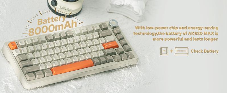 AJAZZ AK820 MAX Tri-Mode Mechanical Keyboard 2.4G Wireless Bluetooth USB-C 75% 82Key Compact Layout 8000mAh Battery Hot-Swappable Gasket Mount PBT Keycaps RGB Backlit Metal Knob Boyfriend Gift Fish Switch Grey Gaming Keyboard  keyboard