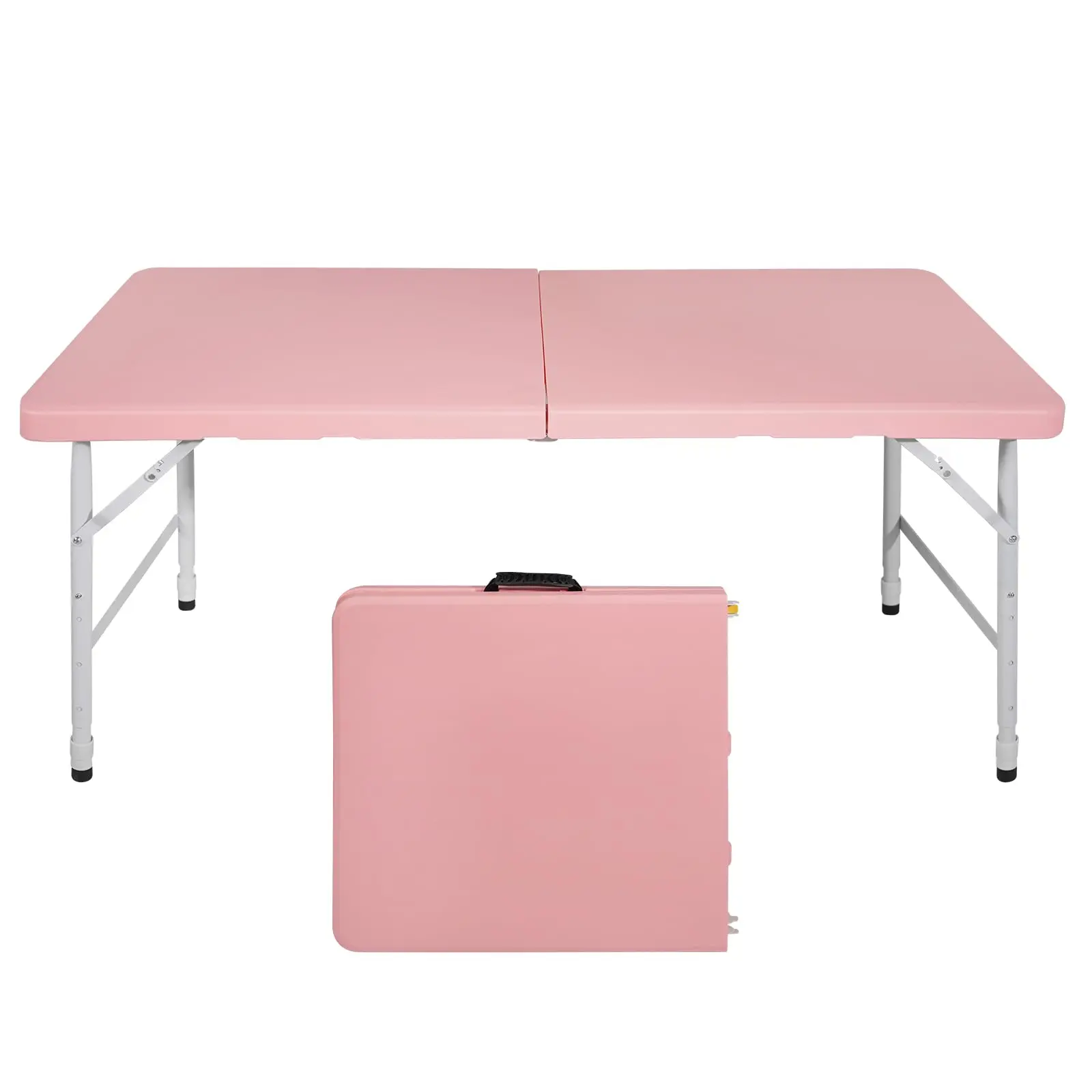 4FT/6FT/8FT Portable Plastic Folding Table Heavy Duty White Black Picnic Dining Table Fold-in-Half for Camp Party Kitchen Indoor Outdoor (Pink)