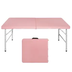 4FT/6FT/8FT Portable Plastic Folding Table Heavy Duty White Black Picnic Dining Table Fold-in-Half for Camp Party Kitchen Indoor Outdoor (Pink)