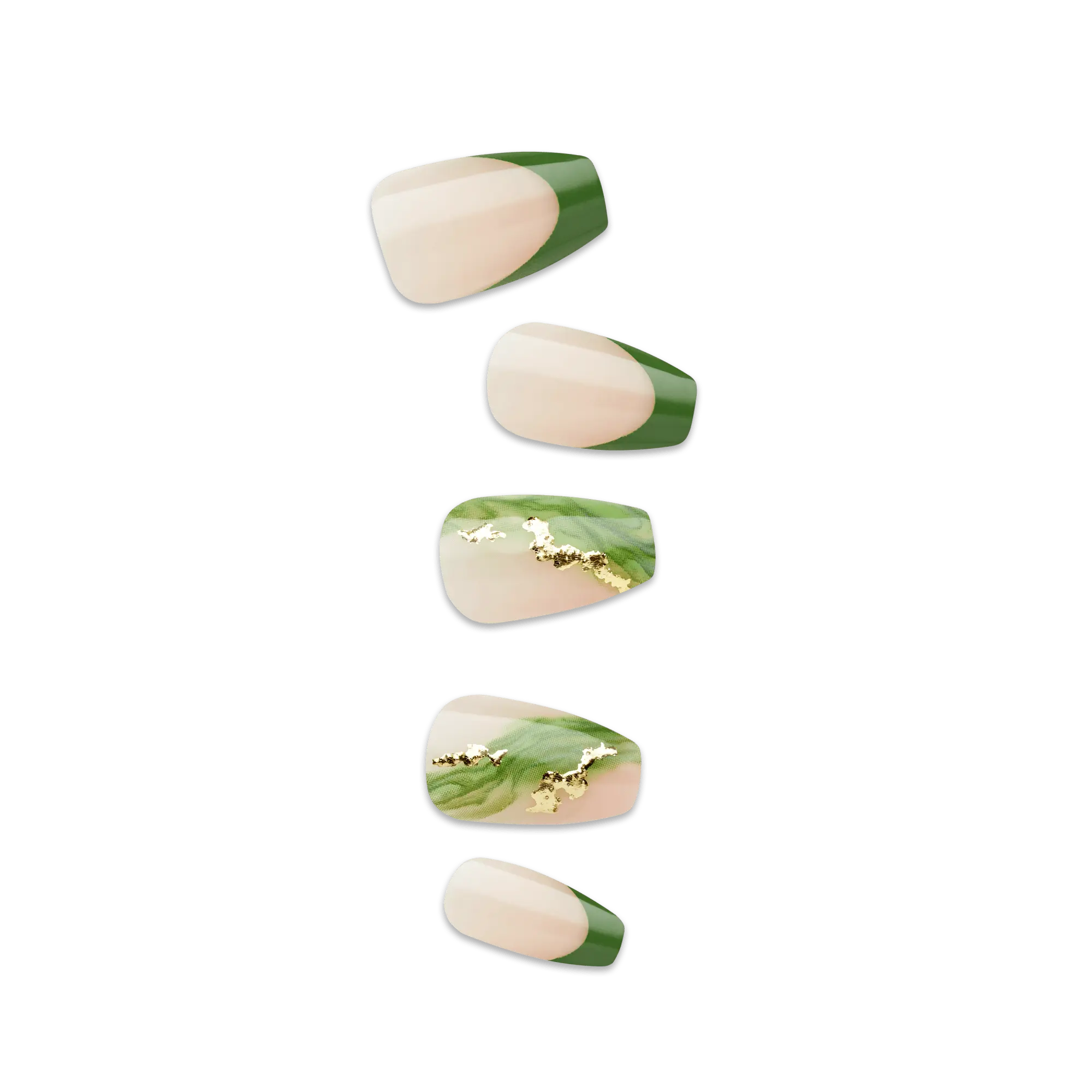 Impress Design No Glue Fake Press On Nails - Ballerina | French Design, Green, Medium, Coffin, Manicure