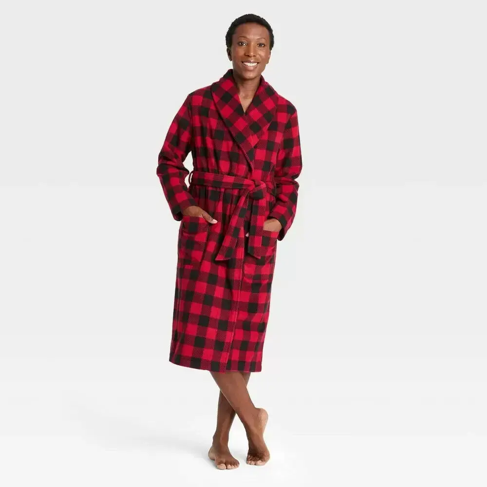 Adult Holiday Buffalo Check Plaid Fleece Matching Family Pajama Robe XX large Womenswear Clothing