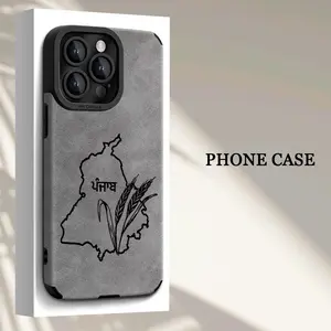 Gray Leather + Punjabi Map Wheat Pattern Retro Simple Fashion New Angel Eye Full Leather TPU Phone Case Trendy Unisex Holiday Gift Suitable for iPhone 17/16/15/14/13/12/11 PLUS PROMAX PRO Series