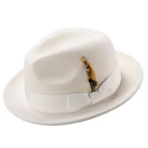 White 2" Snap Brim Crushable Wool Felt Pinch Crown Fedora Hat by Montique