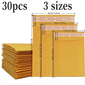 30 Pcs Kraft Bubble Envelopes, Small Medium Shipping Bags, Self-Adhesive Tear-Resistant, Strong Adhesion Soft Padding, Jewelry Cosmetics