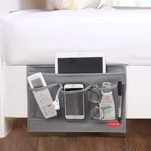 Bedside Storage Organizer, Bedside Caddy, Table Cabinet Storage Organizer, TV Remote Control, Phones, Magazines, Tablets, Accessories, Grey