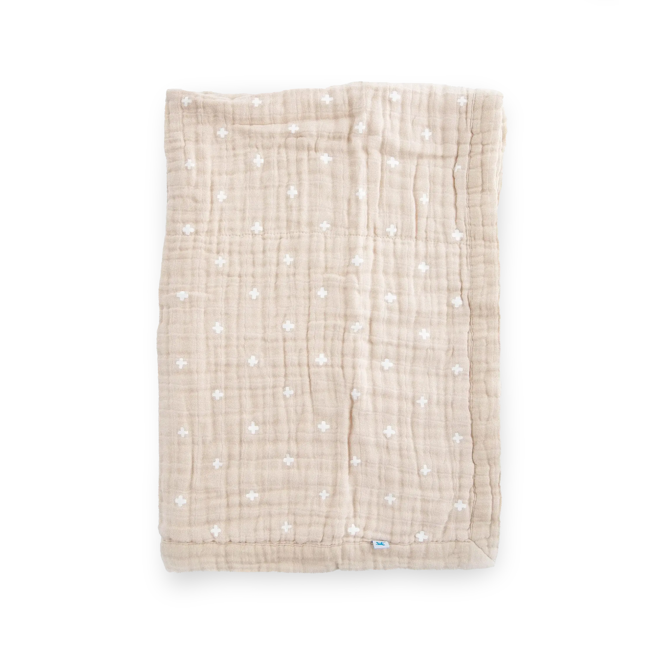 Cotton Muslin Baby Quilt - Taupe Cross