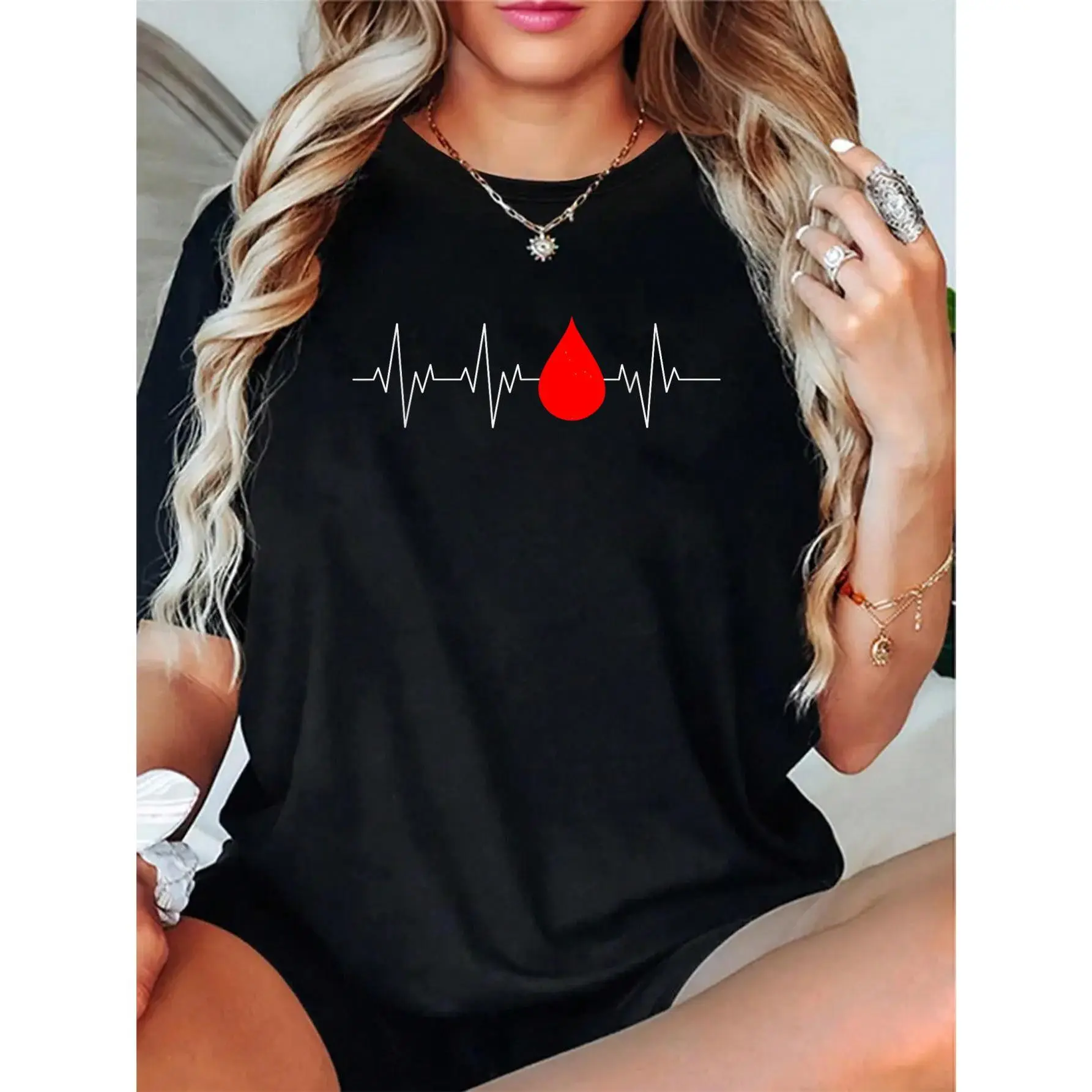 Casual Blood Donor Graphic T-Shirt, Cute Unisex Round Neck Short Sleeve Tee in 100% Soft Cotton for Everyday Wear, Print, Fabric, Breathable, Top, Streetwear, Vibe, Women, Fit, Style, Shortsleeve, Digital Print