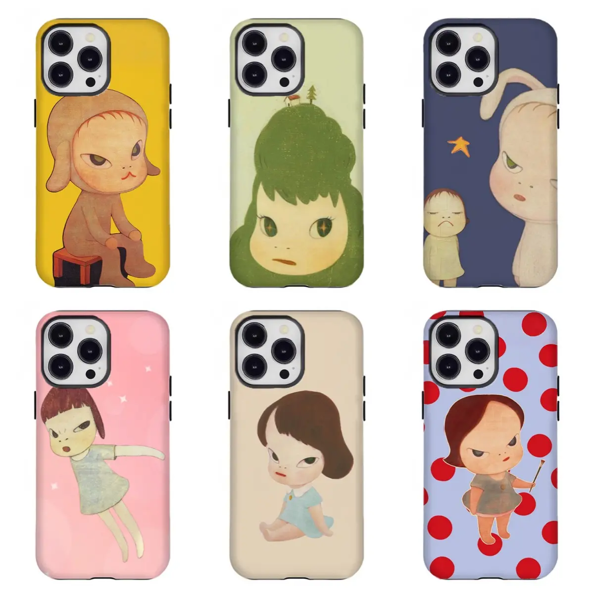 Iconic Yoshitomo Nara Cute Girl Custom Wireless Phone Case - Japanese Contemporary Art Aesthetic Casing, Shock-Resistance Mobile Accessory Compatible for iPhone 11-17 & Samsung S21-S25, Ideal Gift for Nara Stans