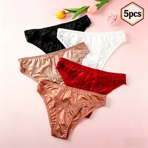 5 Pcs Women Underpants Low-waist Advanced Light Seamless Floral Lace Trim Silky Stretchable Panties Women Honeymoon Wedding Night Thong Womenswear Comfort Mother's Day Gifts tiktokshopspringglowup