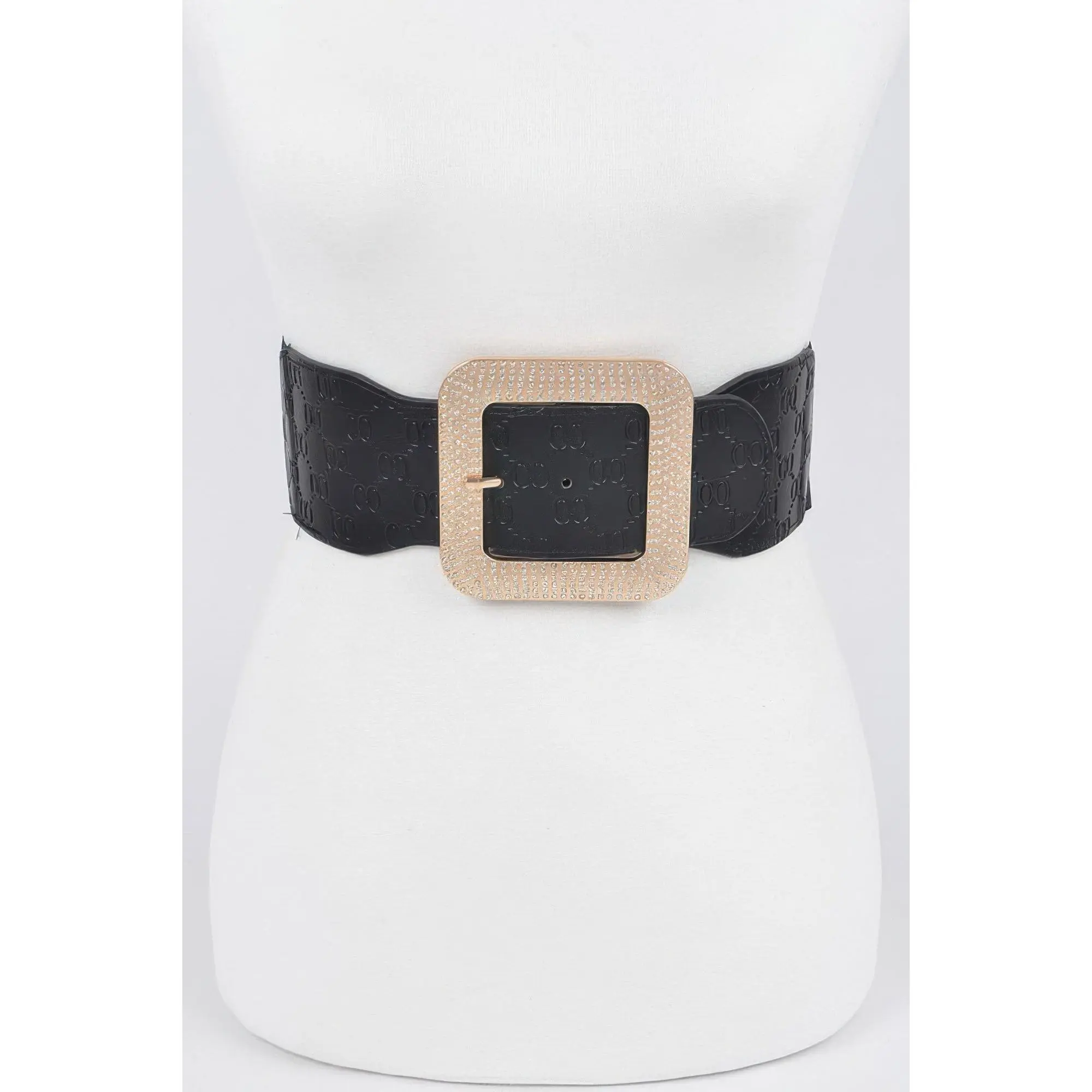 Big Rhinestone Buckle Embossed Plus Size Belt