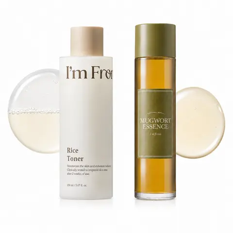 I'm From Rice Toner & Mugwort Essence Duo, Hydrating & Soothing Korean Skin Care Routine for Dry & Sensitive Skin, 5.07 fl oz + 5.41 fl oz