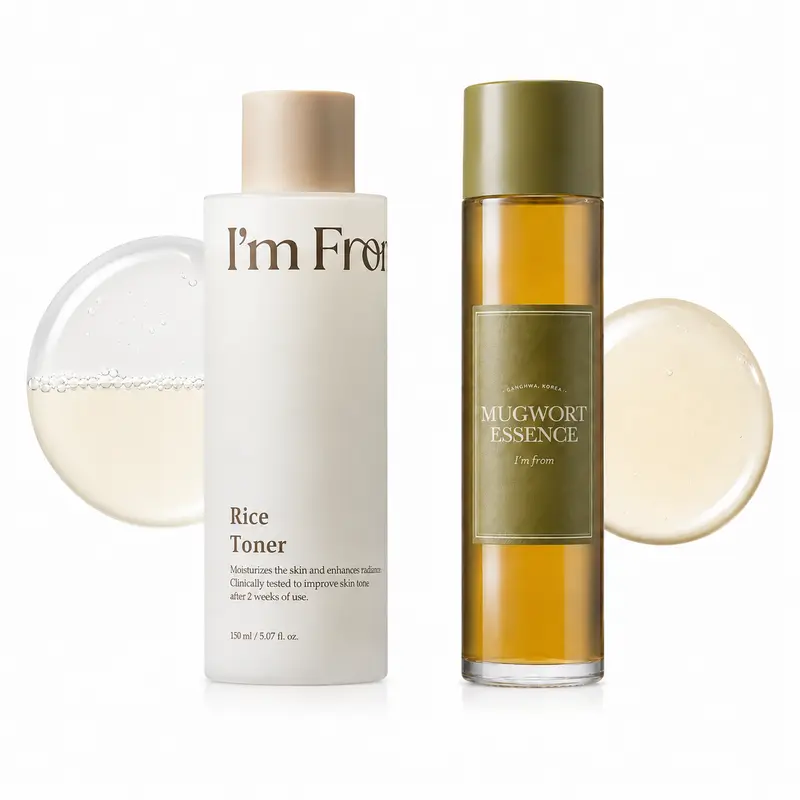I'm From Rice Toner & Mugwort Essence Duo, Hydrating & Soothing Korean Skin Care Routine for Dry & Sensitive Skin, 5.07 fl oz + 5.41 fl oz