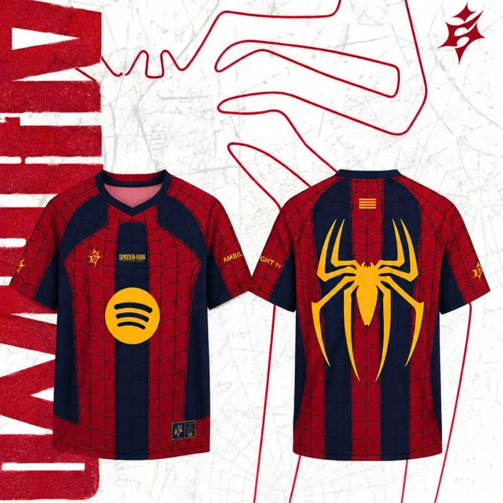 Spider Hero x  Blaugrana Inspired Soccer Jersey | Comic Web Football Shirt | Limited Edition Fan Jersey | Adult Short Sleeve Sports Tee