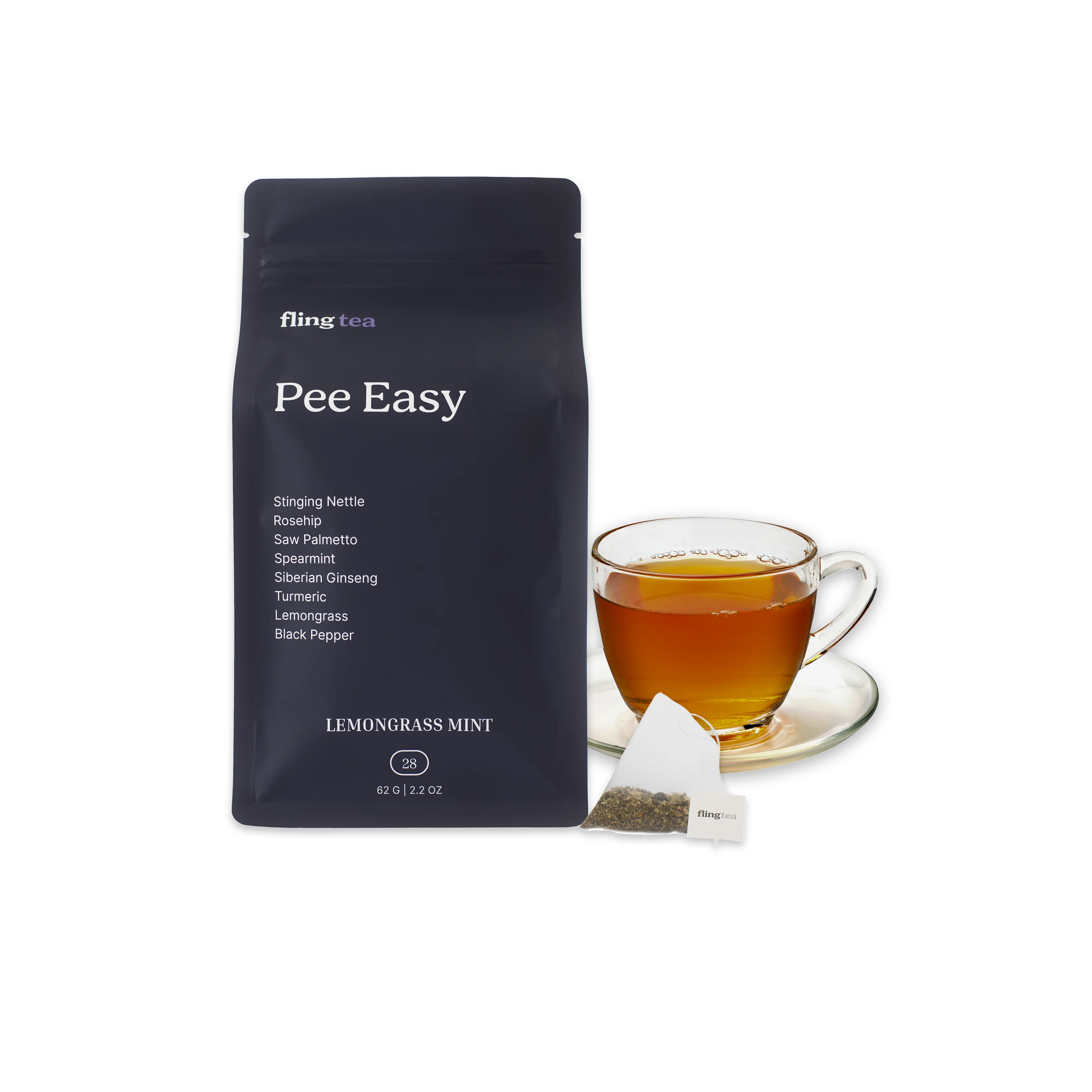 Pee Easy Tea | Fling | Organic Prostate Health & Urinary Support Herbal Tea with Saw Palmetto, Stinging Nettle, Rosehip, Black Pepper, Lemongrass, Turmeric, Siberian Ginseng, Spearmint