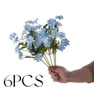 6-Piece Artificial Blue Flax Wildflower Set, Decorative Artificial Flower, Premium Fabric Fake Flowers for Home Decor, Cottagecore Room Aesthetic & Spring Centerpieces