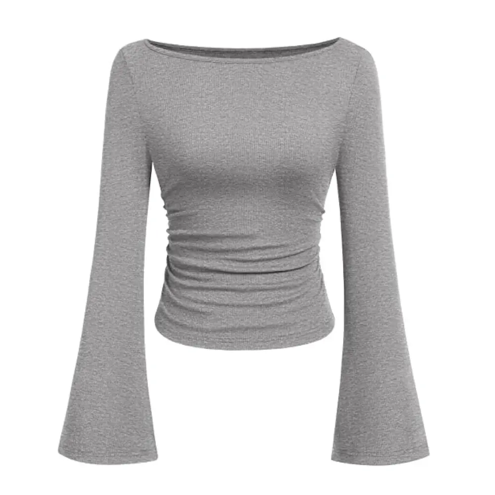 PrettyGarden Women's Long Sleeve Shirts Fall Crop Tops Casual Boat Neck Bell Sleeve Ribbed Ruched Y2K Clothes PrettyGarden Women's Long Sleeve Shirts Fall Crop Tops Casual Boat Neck Bell Sleeve Ribbed Ruched Y2K Clothes