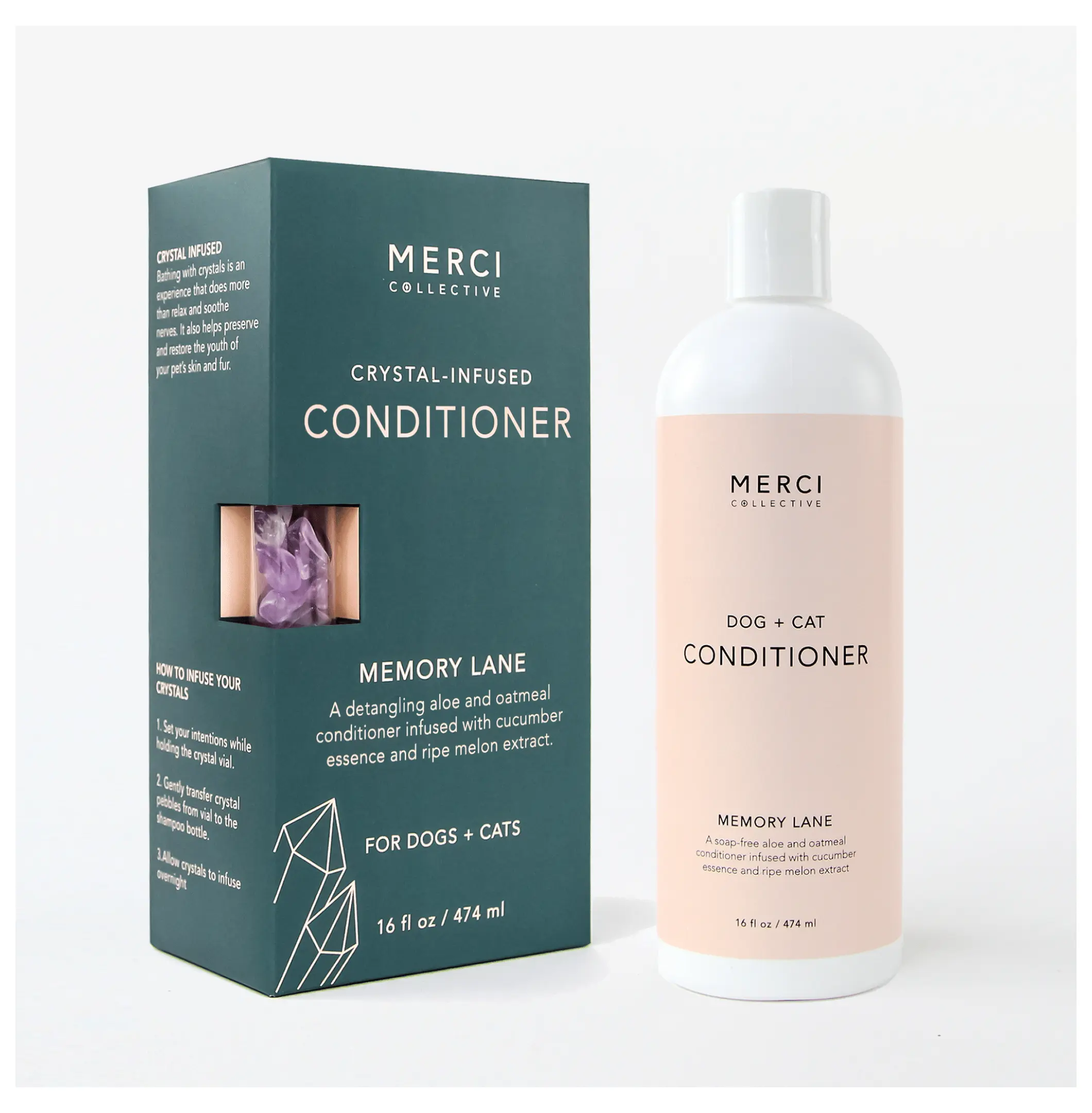 Pet Conditioner with Crystals - Luxury Dog & Cat Conditioner for Shiny, Soft Coat - Melon Cucumber Scent - 16oz - Vegan, Hypoallergenic