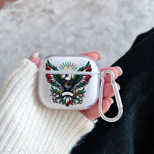Mexican Eagle Emblem Pattern TPU Soft Protective Case for Apple AirPods 4/3/2/1/Pro/Pro2 Transparent Earphone Cover with Keychain Attachment