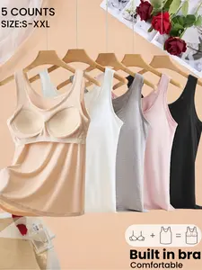 1/3/5 Pack Women's Padded Sleeveless Tank Top Underwear, Casual Slim-Fit Bra Top for All Seasons, No Show Cup with Comfortable Design Straps