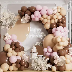 155 Pcs Brown Balloon Arch Kit Coffee Beige Light Pink for Safari Baby Shower Party Decor Set