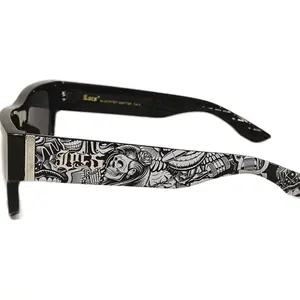 Hard-core Locs Sunglasses with Tattoo Art on Sides, Black Frame,