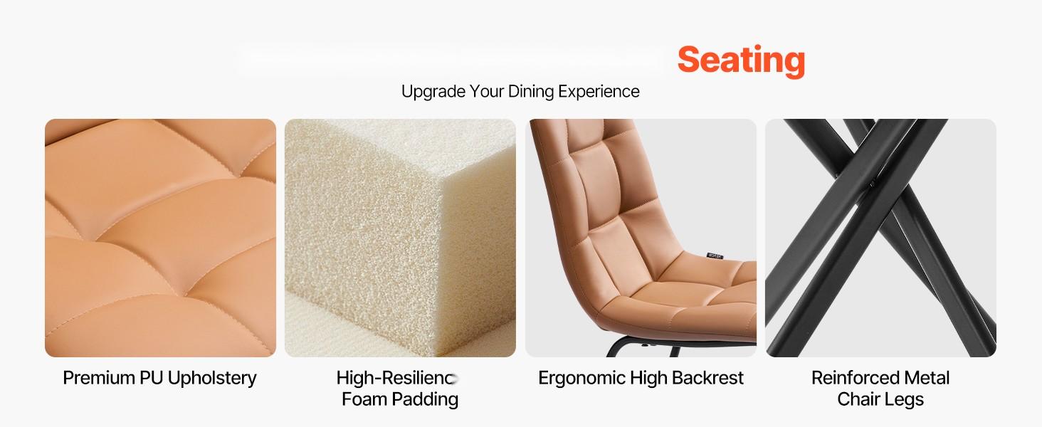 5-Piece Round Dining Table Set For Small Spaces - Space-Saving Kitchen Table With 4 Upholstered Orange Chairs, PU Leather Cushions, Modern Wood-Tone Finish, Adjustable Foot Pads, Ideal For Dining Room 5-Piece Round Dining Table Set For Small Spaces - Space-Saving Kitchen Table With 4 Upholstered Orange Chairs, PU Leather Cushions, Modern Wood-Tone Finish, Adjustable Foot Pads, Ideal For Dining Room