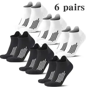 6 Pairs Men's No-Show Ankle Socks - Breathable Cotton Sweat Absorbent Sports Socks for Running, Cycling, Gym | Lightweight Comfort Fit, Machine Washable, Solid Colors (White/Black), Athletic Noshow Socks, Sleek Sock Design, Breathable Fabric,