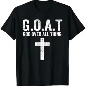 G.O.A.T "God Over All Things" Cross Graphic Cotton T-Shirt | Classic Fit Christian Faith Outfit | Comfortable Casual Fashion Tee | Valentine's Day Gift for Him/Her | Best Gift for Church Friends Family