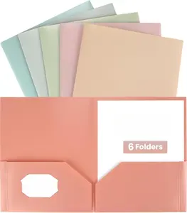 Folders with Pockets (6 Pack,  Colors), Plastic Folders with Pocket, Poly Folder for Documents Letter Size, 2 Pocket Folder for , , School, Office