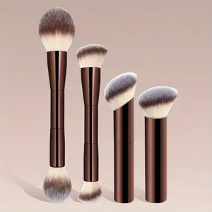 4-Piece Makeup Brush Set, Foundation Brush, Loose Powder Brush, Blush Brush, Highlighter Brush, Aluminum Handle, Beauty Tools, Makeup Brush Kit