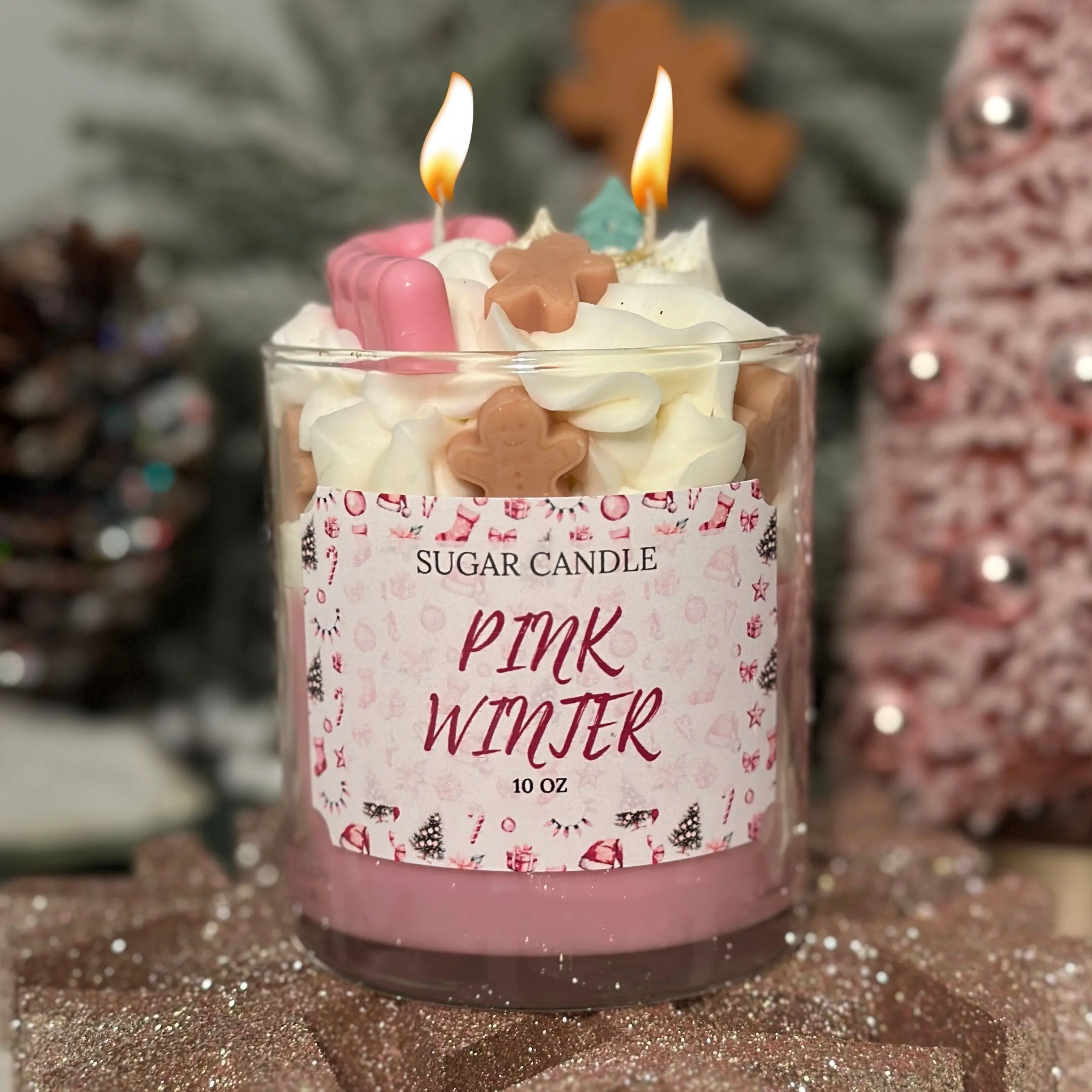 Pink Winter Candle – Holiday Soy Candle Gift | Gingerbread Scent | Cute Festive Candle | Handmade Vegan Wax | Cozy Home Decor | Gift for Her or Him | Winter Birthday Candle | Sugar Candle | Limited Edition Christmas Vibes Scented Aroma Fragrance