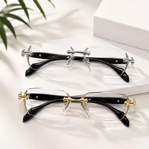 Photochromic Glasses for Men Women, Blue Light Blocking Rimless Computer Glasses, Color Changing UV400 Eyewear