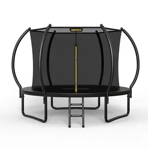 Merscoco Outdoor Trampoline 10' 12' 14' with fence and ladder. It is a children's and adult leisure trampoline in accordance with ASTM standards. The product is rust-proof and has strong load-bearing capacity.