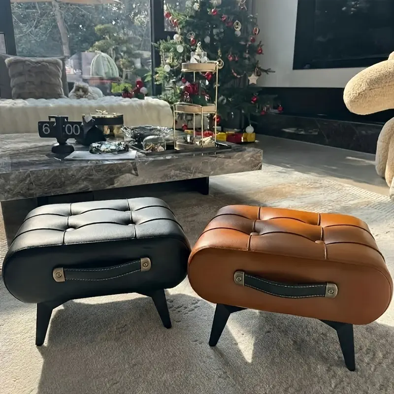 1pc Stylish & Versatile High Quality Oil Wax Leather Low Stools, Footstools, Leather Padded Footstools - For Sofa End, Shoe Changing Stools For Living Rooms, Corridors, Foyers, Entrance, Bedroom, Home Decor Furniture, Furniture For Home