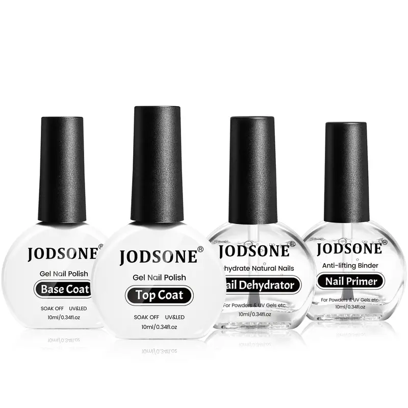 JODSONE 4-Piece 0.34 fl oz Transparent Nail Care Bottle Kit - Primer, Base Coat, High-Shine Top Coat, Gel Polish for Gel X Nails, Quick Dry, Long-Lasting, Formaldehyde-Free, DIY Home Manicure Gift for Girls