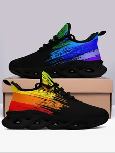 Men's Rainbow Design Lace Up Chunky Sneakers, Casual Comfortable Soft Sole Sports Running Shoes, Sporty Running Shoes, All-match Round Toe Shoes for Daily Wear