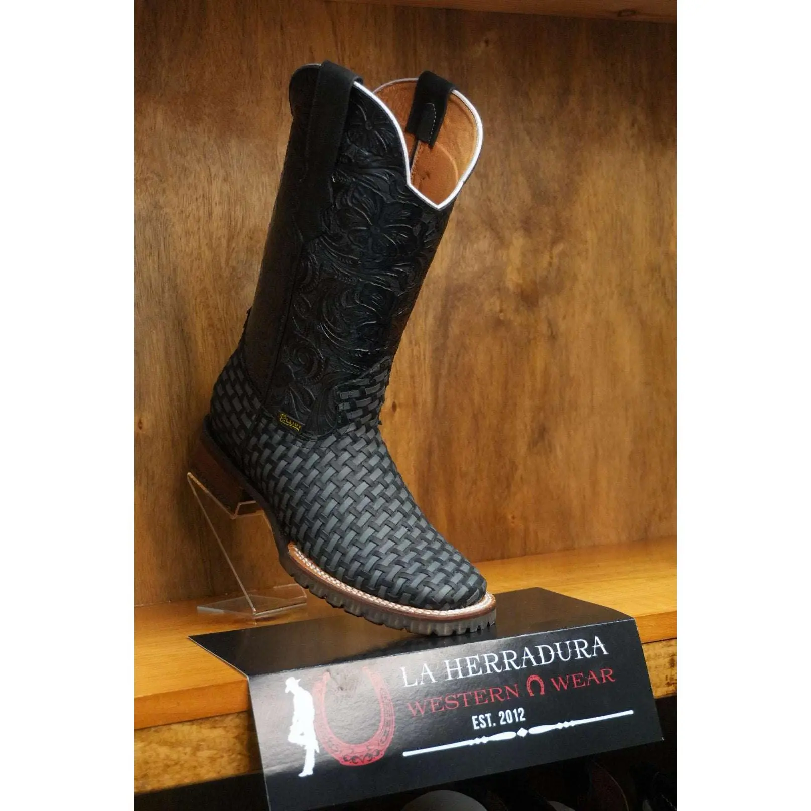 LA HERRADURA/ELLIUT EMBROIDERED GREY-BLACK BOOT SQ. TOE