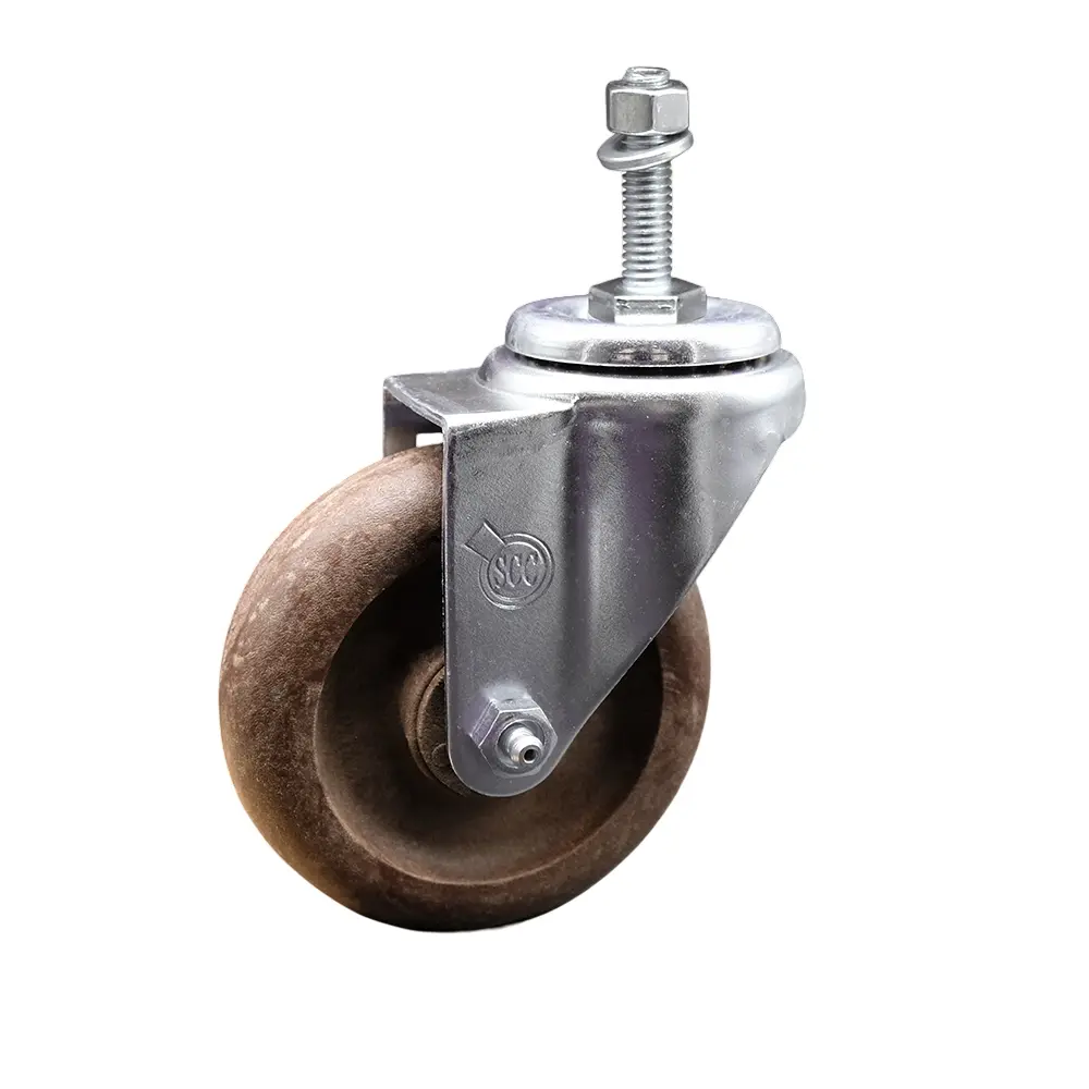 212 MAIN Heavy Duty Hardware Swivel Threaded Stem Caster, Service Caster SCC-TS20S414-GFNSHT-M1015, High Temperature Glass Filled Nylon, 4x1.25 in. Brown Swivel Wheels, 10 mm Stem