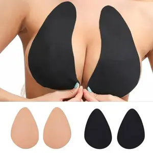 Charm Studio Women Large Size Adhesive Bra Water Drop Shaped Invisible Breast Pads Silicone Lifting Nipple Cover Push Up Chest Sticker 1 Pair Womenswear Elastic Soft Polyester Basic Black Beige Minimalist